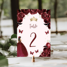 Burgundy Floral Dourada Princesa Quinceañera
