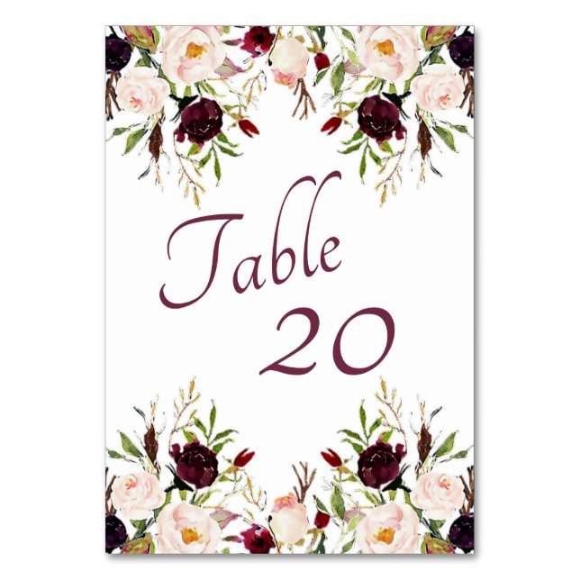 Numeração De Mesa Burgundy Floral Wedding (Frente)