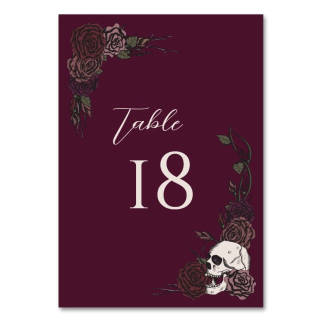 Numeração De Mesa Burgundy Gothic Wedding Table Number Card (Frente)