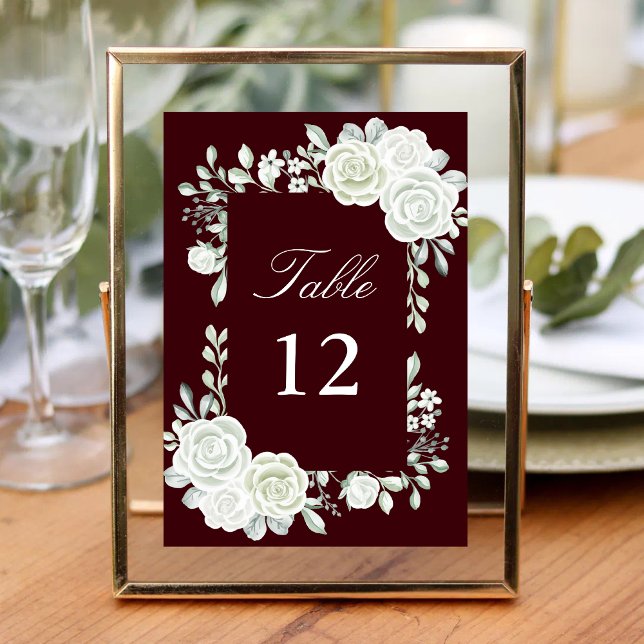 Numeração De Mesa Burgundy Gothic White Roses Wedding Table Numbers (Criador carregado)