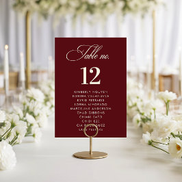 Numeração De Mesa Burgundy Ivory Seating Chart Names Wedding Sign