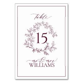 Numeração De Mesa Burgundy Leafy Crest Monograma Casamento Floral