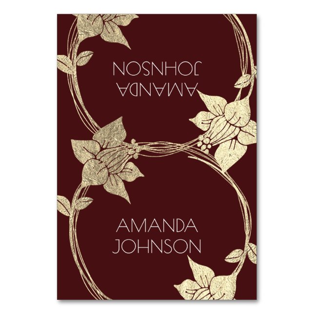 Numeração De Mesa Burgundy Maroon Champaço Floral Dourado Lux (Frente)