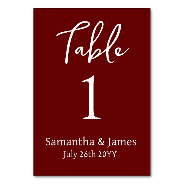 Numeração De Mesa Burgundy Modern Elegance Wedding (Verso)