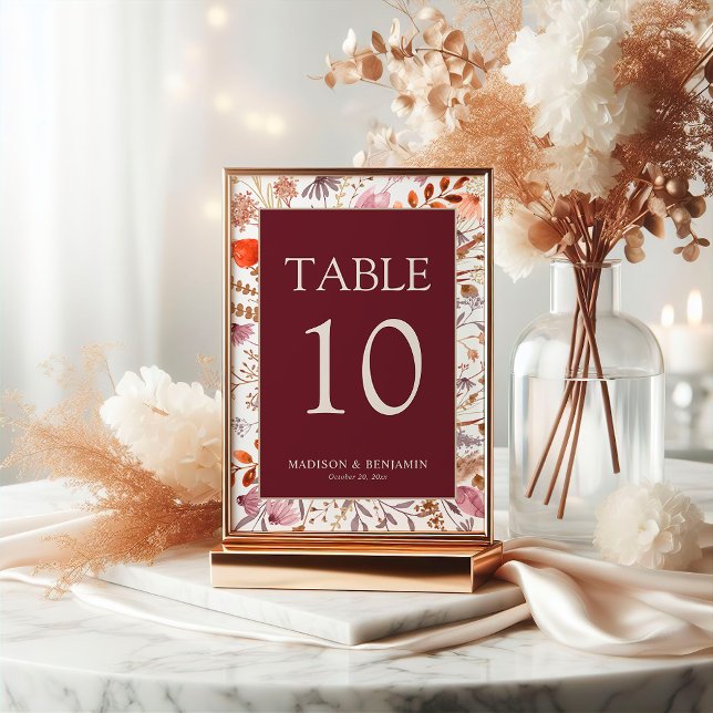Numeração De Mesa Burgundy Outono Rústico Boho Floral Flores Silvest (Criador carregado)