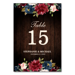 Numeração De Mesa Burgundy Red Marinho Madeira Floral Número da Tabe