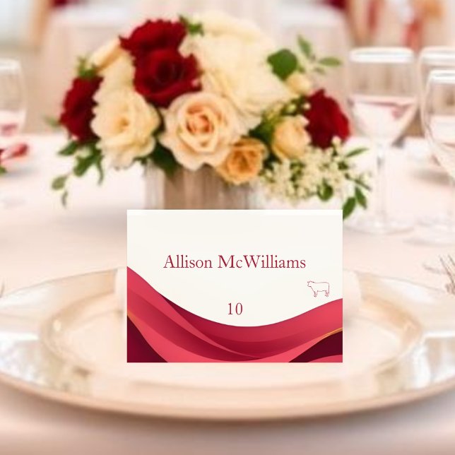 Numeração De Mesa Burgundy Wedding Place Card-Meat (Burgundy and Ivory Wedding Place Card-Table Number Meat Icon)