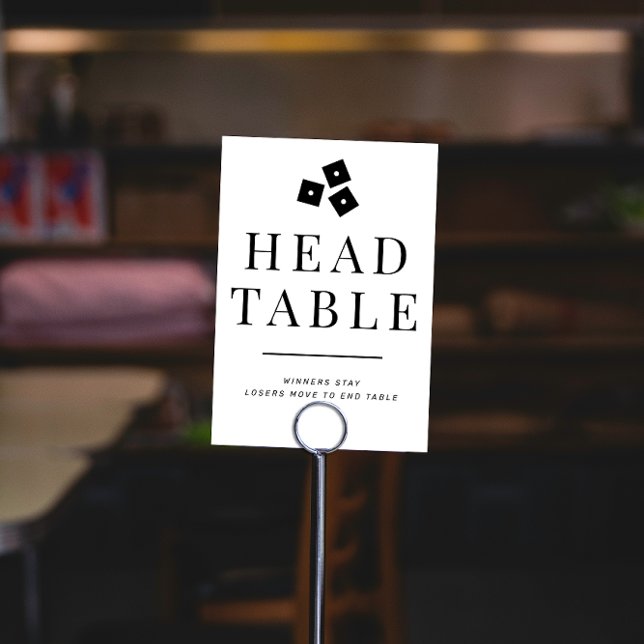 Numeração De Mesa Cabeça de Bunco Preta e Branco (Bunco dice game Head Table two-sided table sign with directions in black and white)