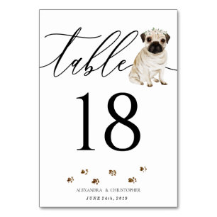 Numeração De Mesa Cachorro Pug filhote Casamento Caligrafia Assinatu