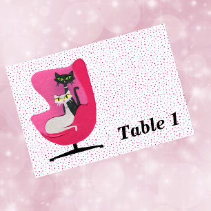 Numeração De Mesa Cadeira Rosa Estilo Meados do Século com Gatos Pon