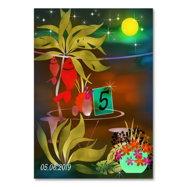 Numeração De Mesa Café bar da praia de verão, coquetel noturno moo (Frente)