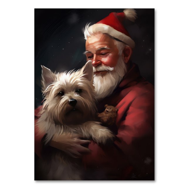 Numeração De Mesa Cairn Terrier com Papai Noel Natal Festivo (Frente)
