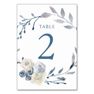 Numeração De Mesa caixa azul floral com aquarela Número 2