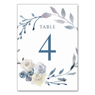 Numeração De Mesa caixa azul floral com aquarela Número 4
