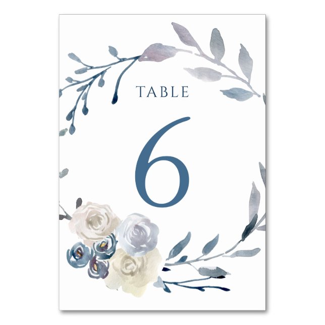 Numeração De Mesa caixa azul floral com aquarela Número 6 (Frente)