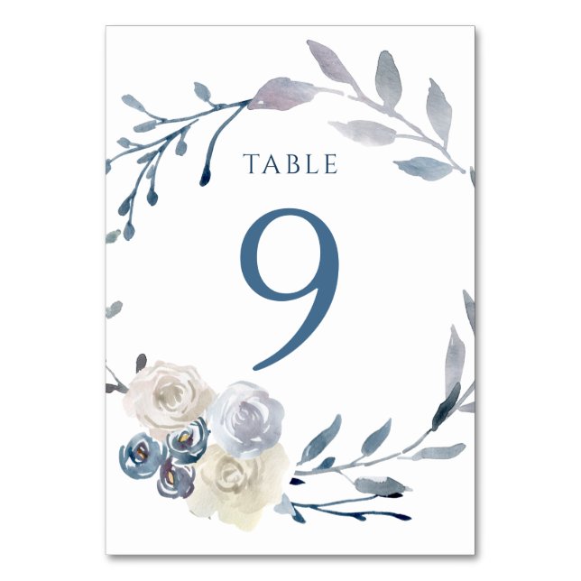 Numeração De Mesa caixa azul floral com aquarela Número 9 (Frente)