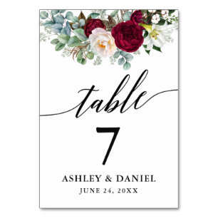 Numeração De Mesa Caligrafia Casamento Floral Burgundy