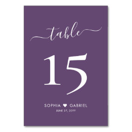Numeração De Mesa Caligrafia Casamento Roxo Minimalista Duplo Lado