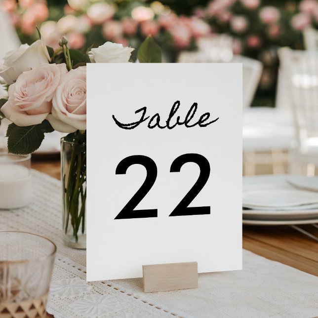 Numeração De Mesa Caligrafia Casual Preta (Black Casual Calligraphy Table Number)