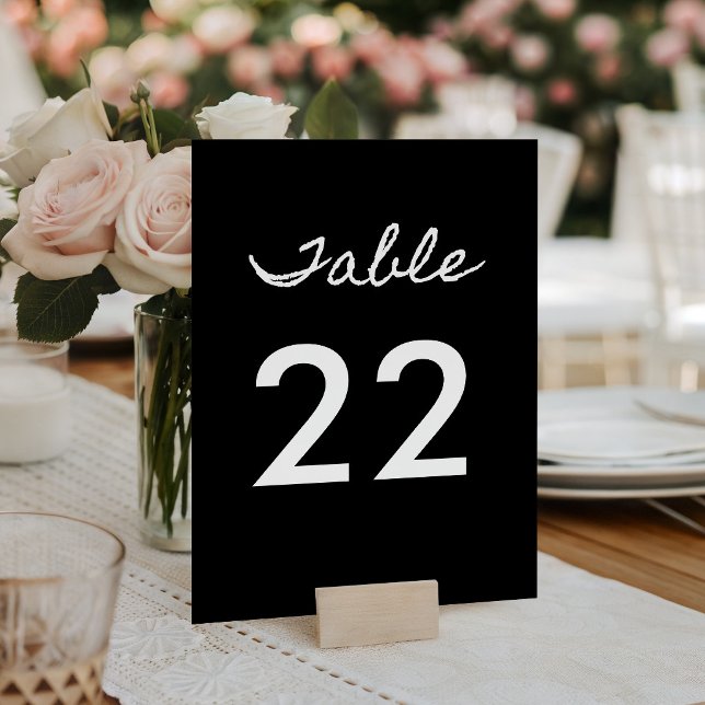 Numeração De Mesa Caligrafia Casual Preto e Branco (Black and White Casual Calligraphy Table Number)