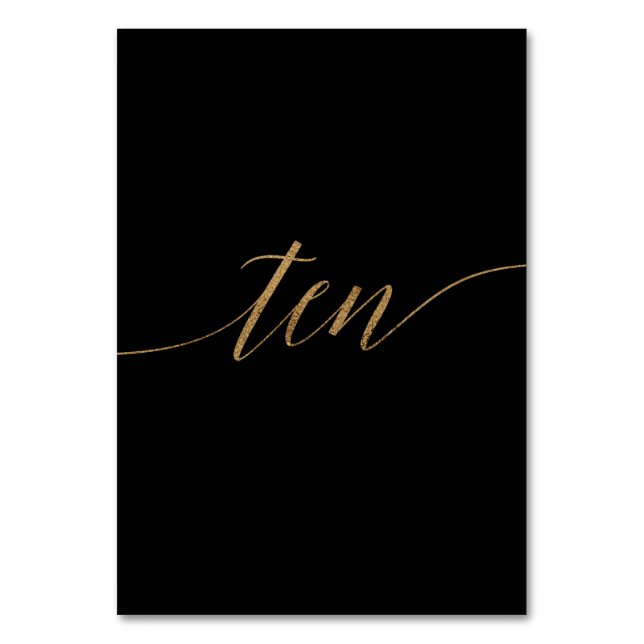 Numeração De Mesa Caligrafia Dourada Elegante - Número de Tabela Dez (Frente)