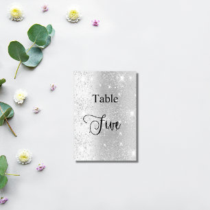 Numeração De Mesa Caligrafia elegante com brilho prateado mesa 5 5