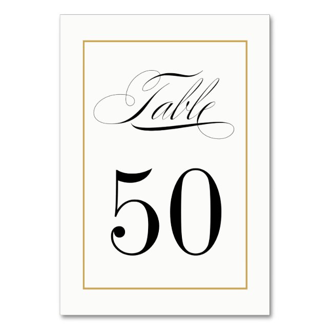 Numeração De Mesa Caligrafia elegante com limite Dourado (Frente)