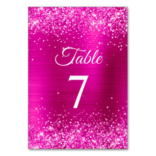 Numeração De Mesa Caligrafia Elegante em Folha de Rosa Quente Brilha