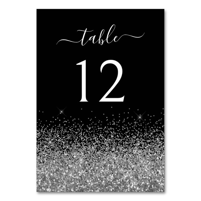 Numeração De Mesa Caligrafia Elegante Negra Glitter Espelho (Frente)