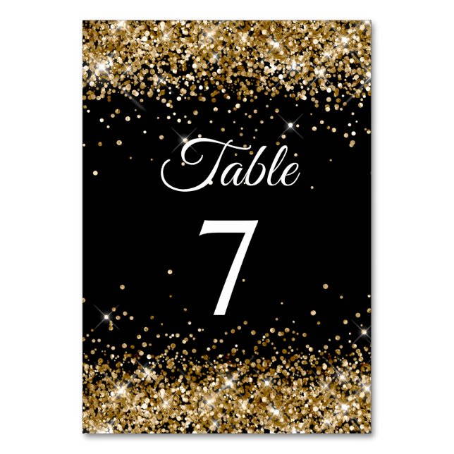 Numeração De Mesa Caligrafia Elegante Preta Dourada com Largura (Frente)