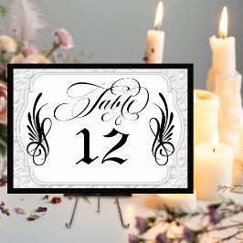 Numeração De Mesa Caligrafia Elegante Relevo Falso - Branco/Preto
