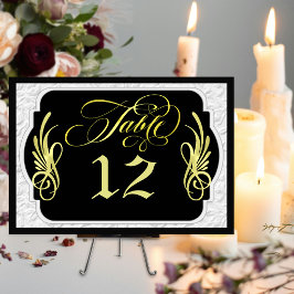 Numeração De Mesa Caligrafia Elegante Relevo Falso - Preto/Dourado