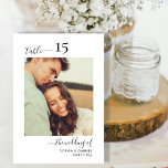 Numeração De Mesa Caligrafia Foto Casada Dupla Face<br><div class="desc">Números de Tabela de Casamento de Script de Caligrafia Elegante Duplo Lado com foto personalizada personalizada. Ajude seus hóspedes a encontrar facilmente seu caminho com estas simples e elegantes placas de números de tabela de dois lados. Adicione facilmente fotos, números, nomes e data! Apresenta uma caligrafia bonito com letras de...</div>