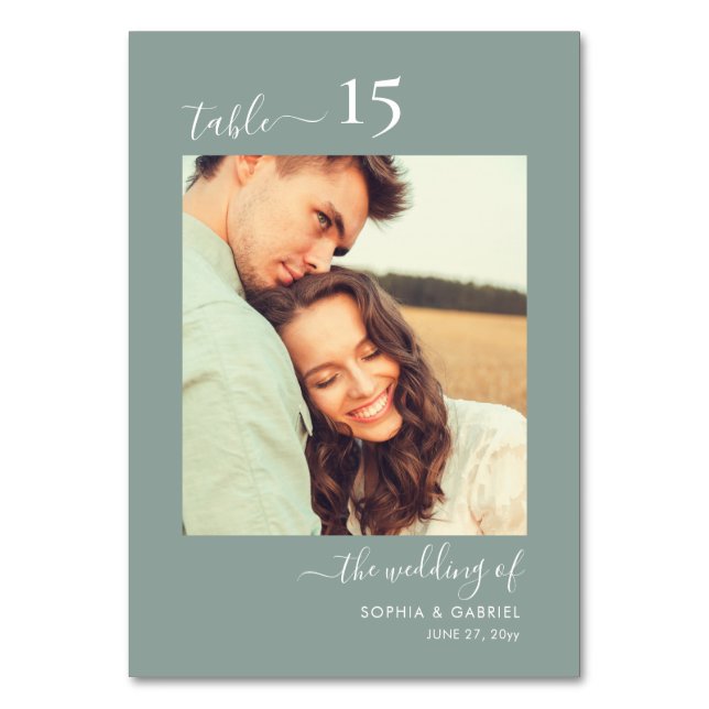 Numeração De Mesa Caligrafia Foto Casamento de Sábio Duplo Verde (Verso)