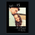 Numeração De Mesa Caligrafia Foto Monograma Casamento Negro<br><div class="desc">O Script Elegante de Caligrafia Coração Números de Tabelas Negras de Casamento Duplo Lado com fotografia personalizada personalizada. Ajude seus hóspedes a encontrar facilmente seu caminho com estas simples e elegantes placas de números de tabela de dois lados. Facilmente adicionar fotos, números, nomes de monograma com coração e data! Apresenta...</div>