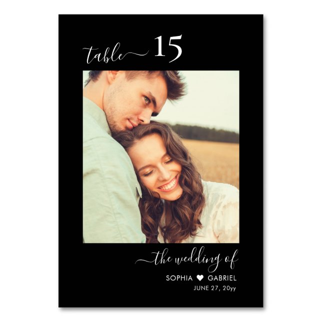 Numeração De Mesa Caligrafia Foto Monograma Casamento Negro (Frente)