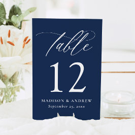 Numeração De Mesa Caligrafia Moderna e Elegante Casamento Azul-Marin