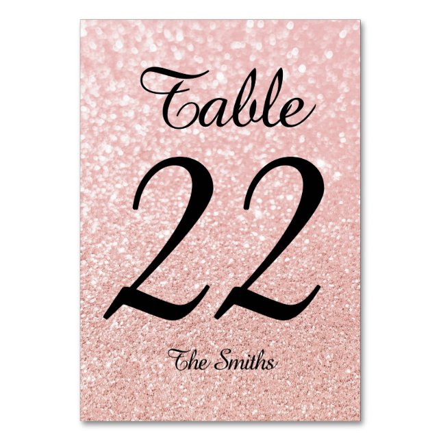 Numeração De Mesa Caligrafia Moderna Glitter Rosa Dourado Bokeh (Frente)