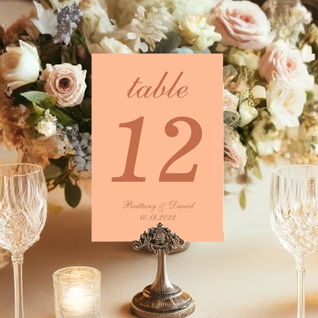 Numeração De Mesa Caligrafia Simples de Casamento em Pêssego e Marro (Criador carregado)