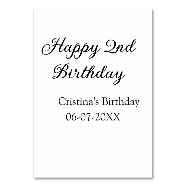 Numeração De Mesa caligrafia simples segundo aniversário feliz mínim (Frente)