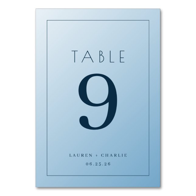 Numeração De Mesa Calm Blue Minimalist Wedding Table Card (Frente)