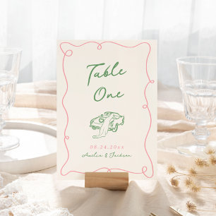 Numeração De Mesa Caprichoso Desenho à Mão Rosa e Verde