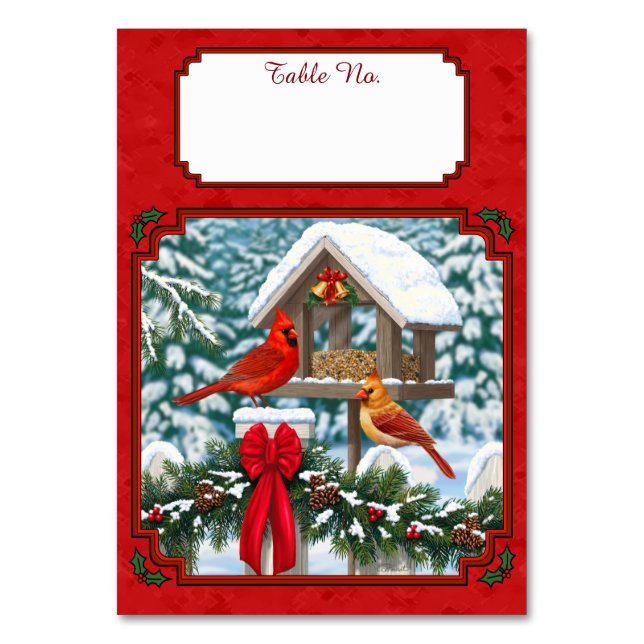 Numeração De Mesa Cardinhos de Natal, Birdfeeder Red (Frente)