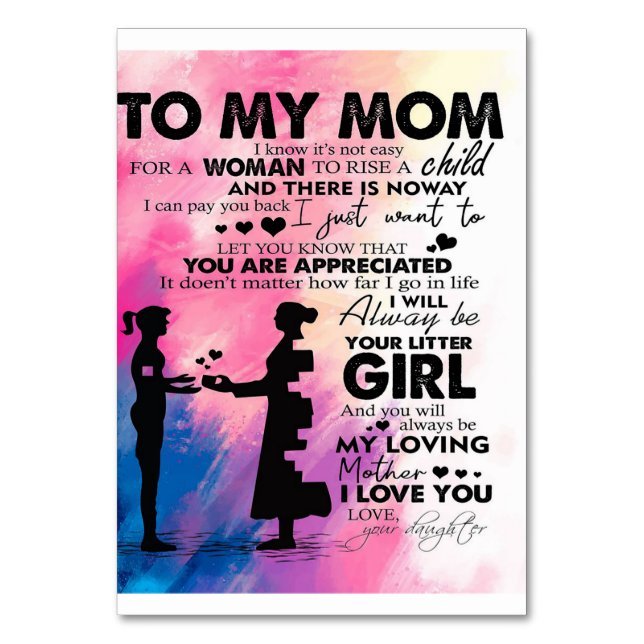 Numeração De Mesa Carta Adorável À Mãe | Bonito Presente Para A Minh (Frente)