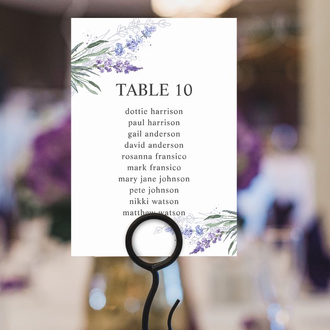 Numeração De Mesa Carta de Assento de Número de Mesa Floral Lavanda  (Elegant Lavender Floral Table Number Seating Chart)