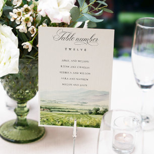 Numeração De Mesa Carta de Assentos de Paisagem de Vinhedo com Aquar