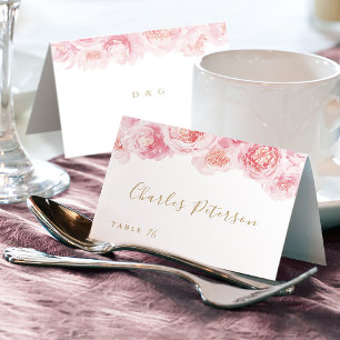 Numeração De Mesa Cartãozinho de lugar em aquarela floral rosa elega
