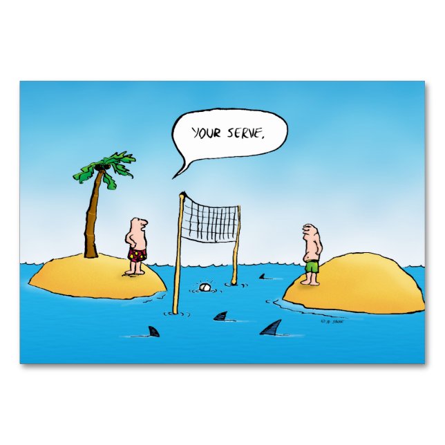 Numeração De Mesa Cartoon Engraçado de Voleibol de Tubarão (Frente)