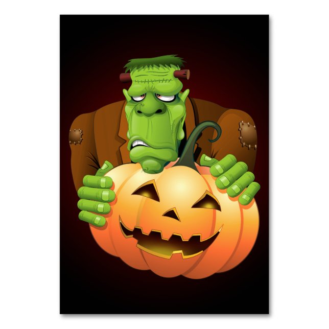 Numeração De Mesa Cartoon Frankenstein Monster com Pumpkin (Frente)