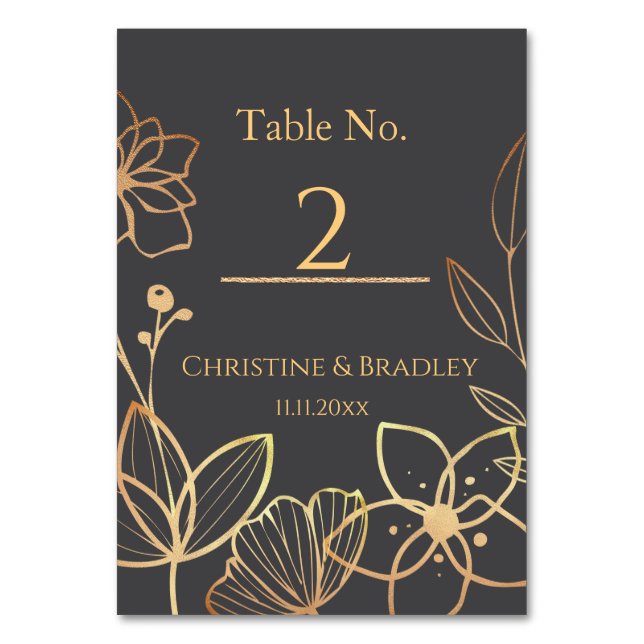 Numeração De Mesa Carvão e Dourado Casamento (Frente)